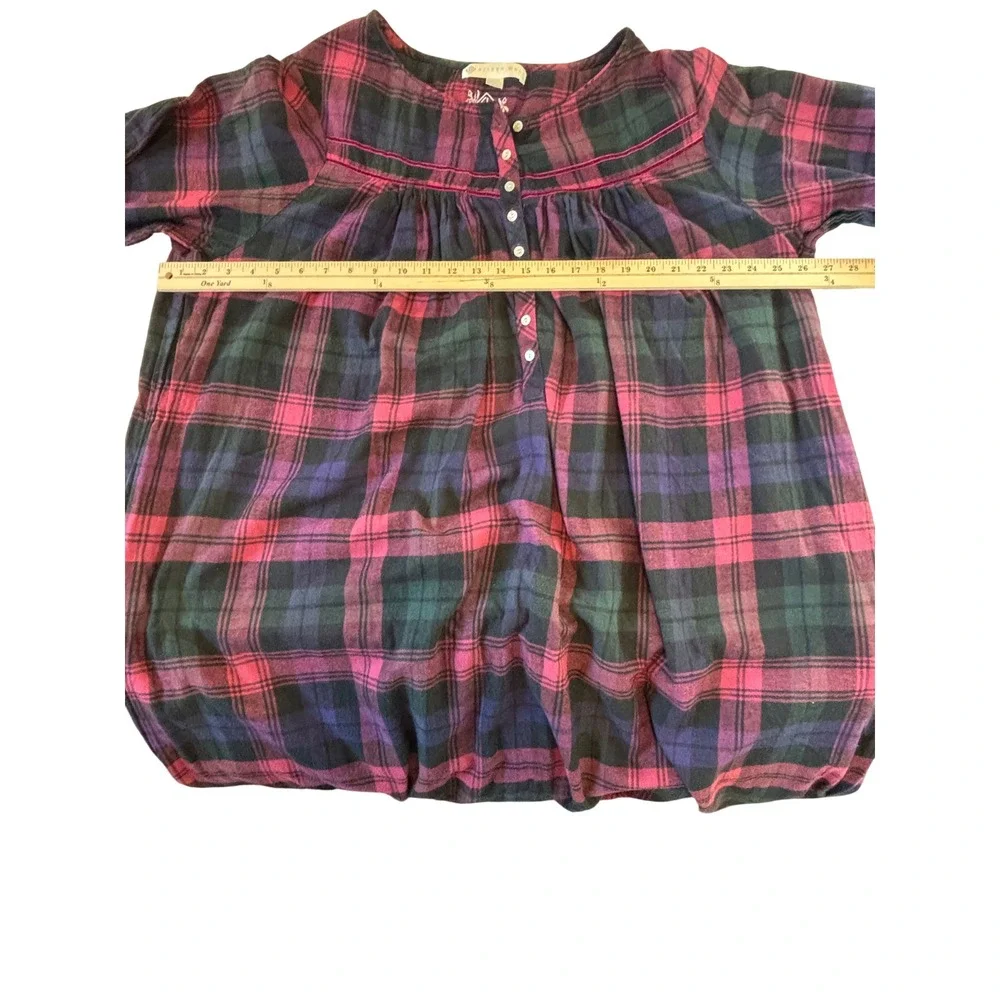 Eileen West Plaid Cotton Flannel Ballet Nightgown XL Velvet Trim Sleepwear
